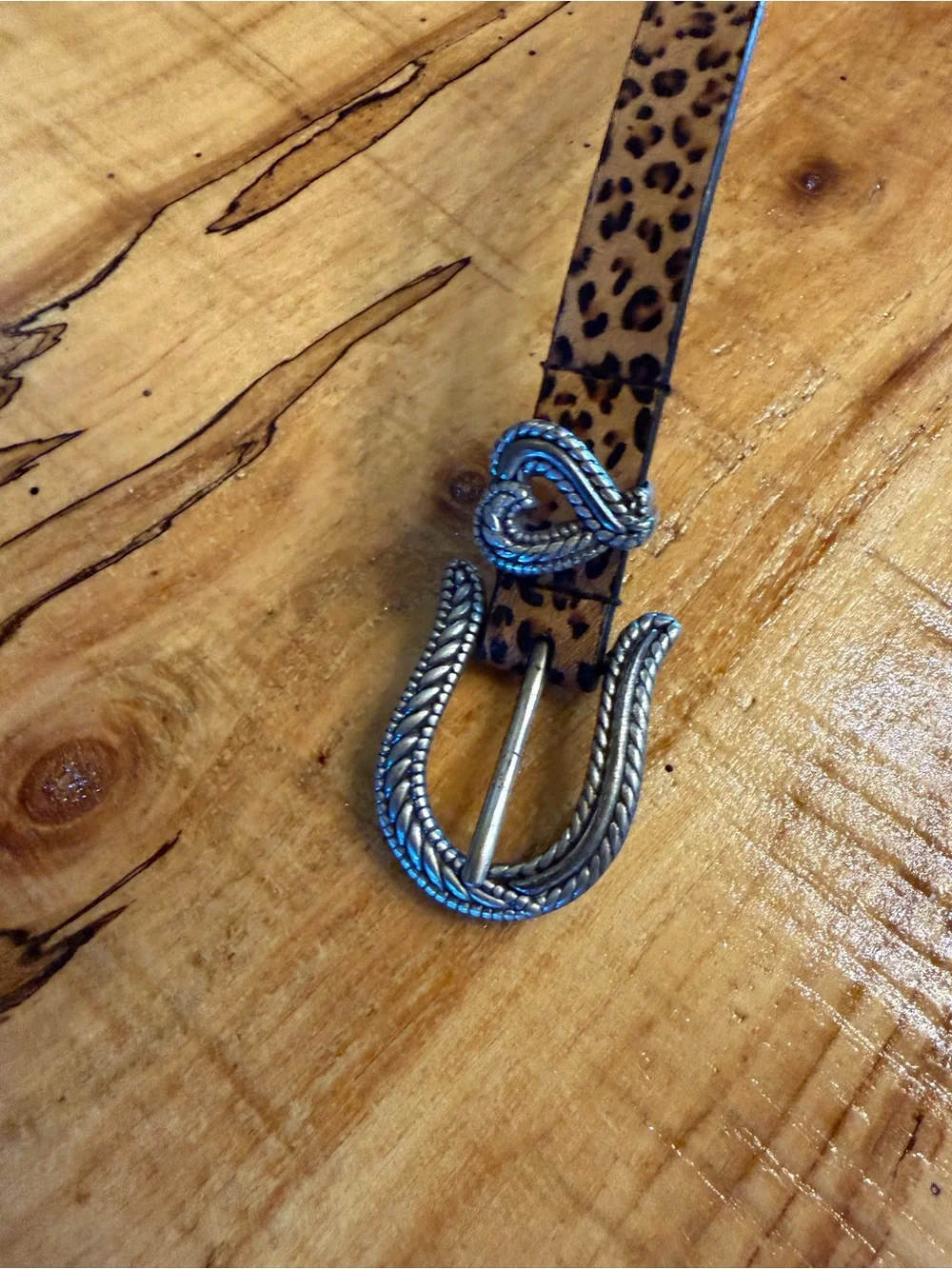 Chico’s Calf Hair Leather Leopard Heart Belt Sz Small - NWOT